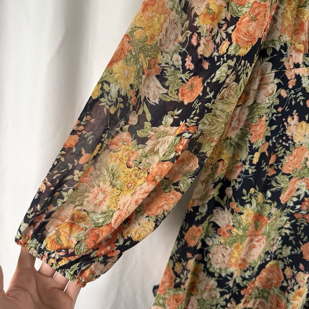 New Balticborn Bowman Dress Women Medium Blue Floral Deep Vneck Long Sleeve Maxi - Picture 5 of 10